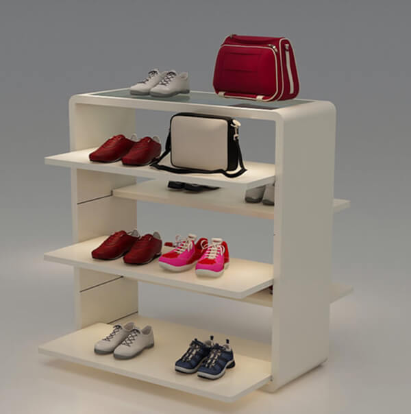 wooden shoe shop display rack