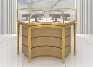 خزائن عرض زجاجية منحنية للمجوهرات مع أضواء